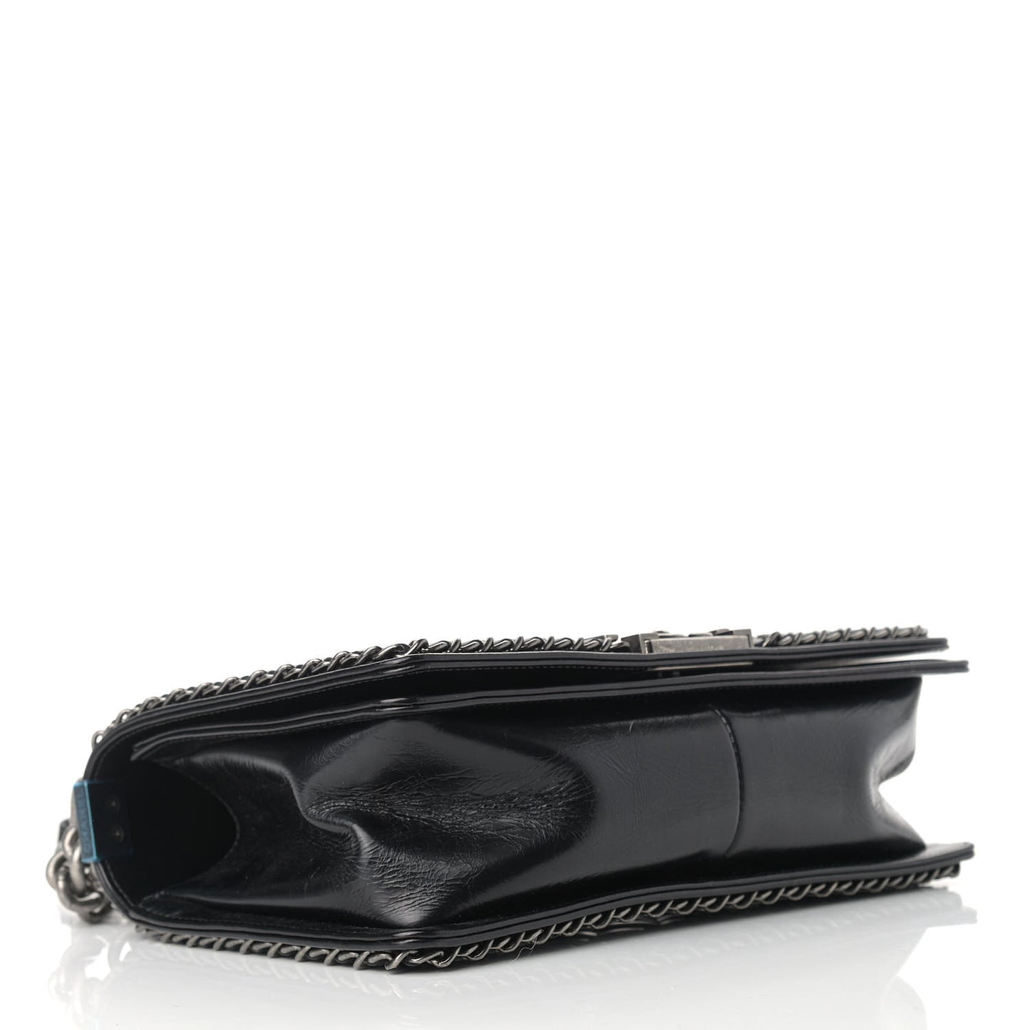 Glazed Calfskin Quilted Medium Boy Chained Flap Black