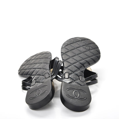 Chanel Jelly Camellia Thong Sandals 39 Black Ivory 5 of 9