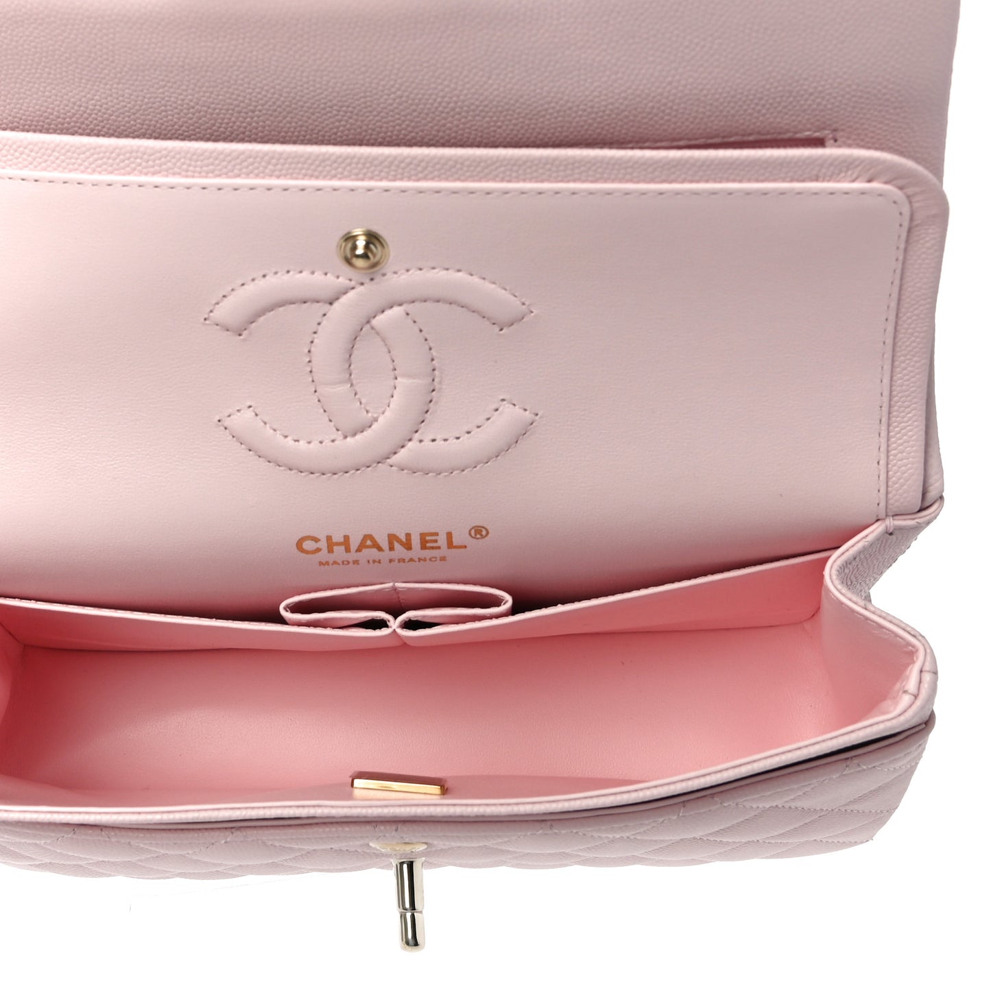 Caviar Quilted Small Double Flap Light Pink
