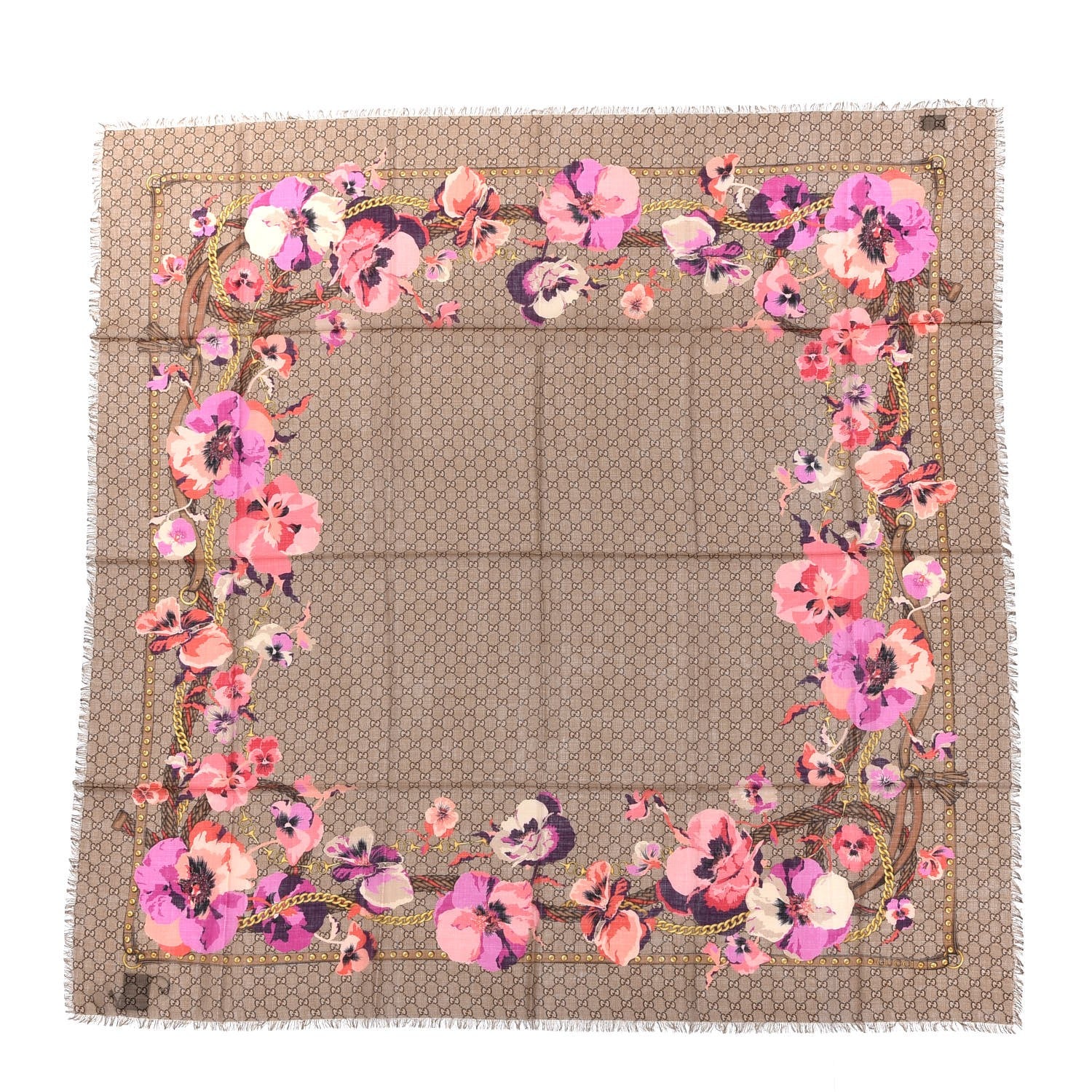 Gucci Wool Jacquard GG Monogram Big Panshie Fringe Shawl Roseate Beige 3 of 6