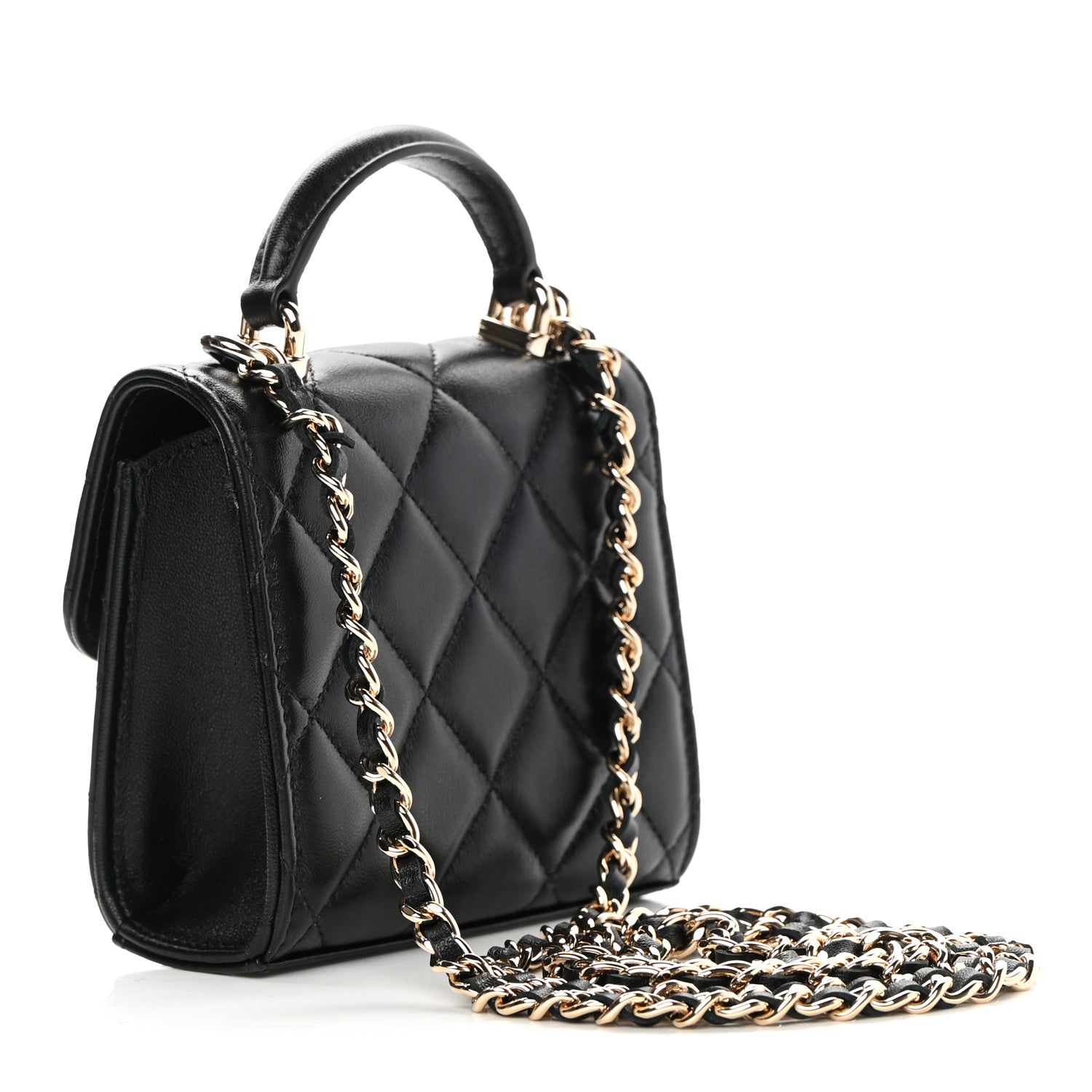 Chanel Lambskin Quilted Top Handle Flap Clutch With Chain Black 3 of 12