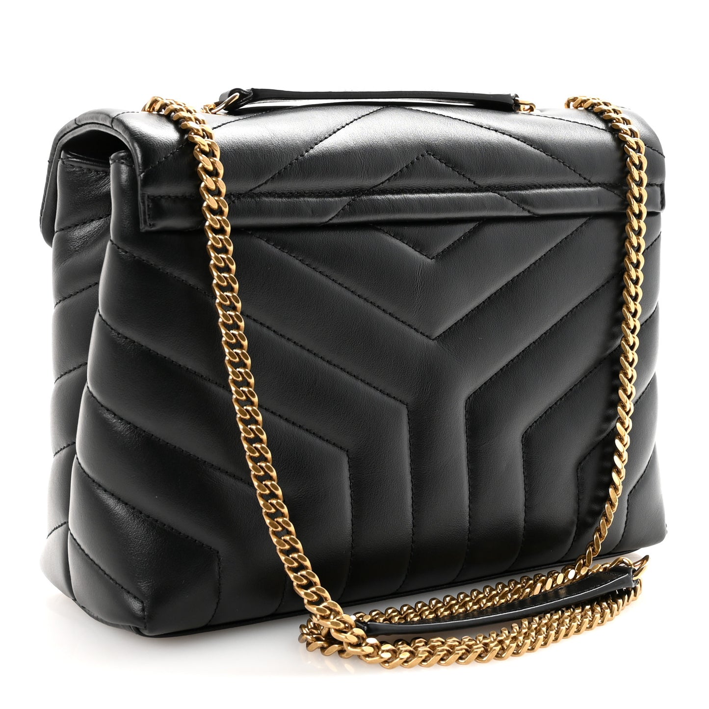 Calfskin Y Quilted Monogram Small Loulou Chain Satchel Black