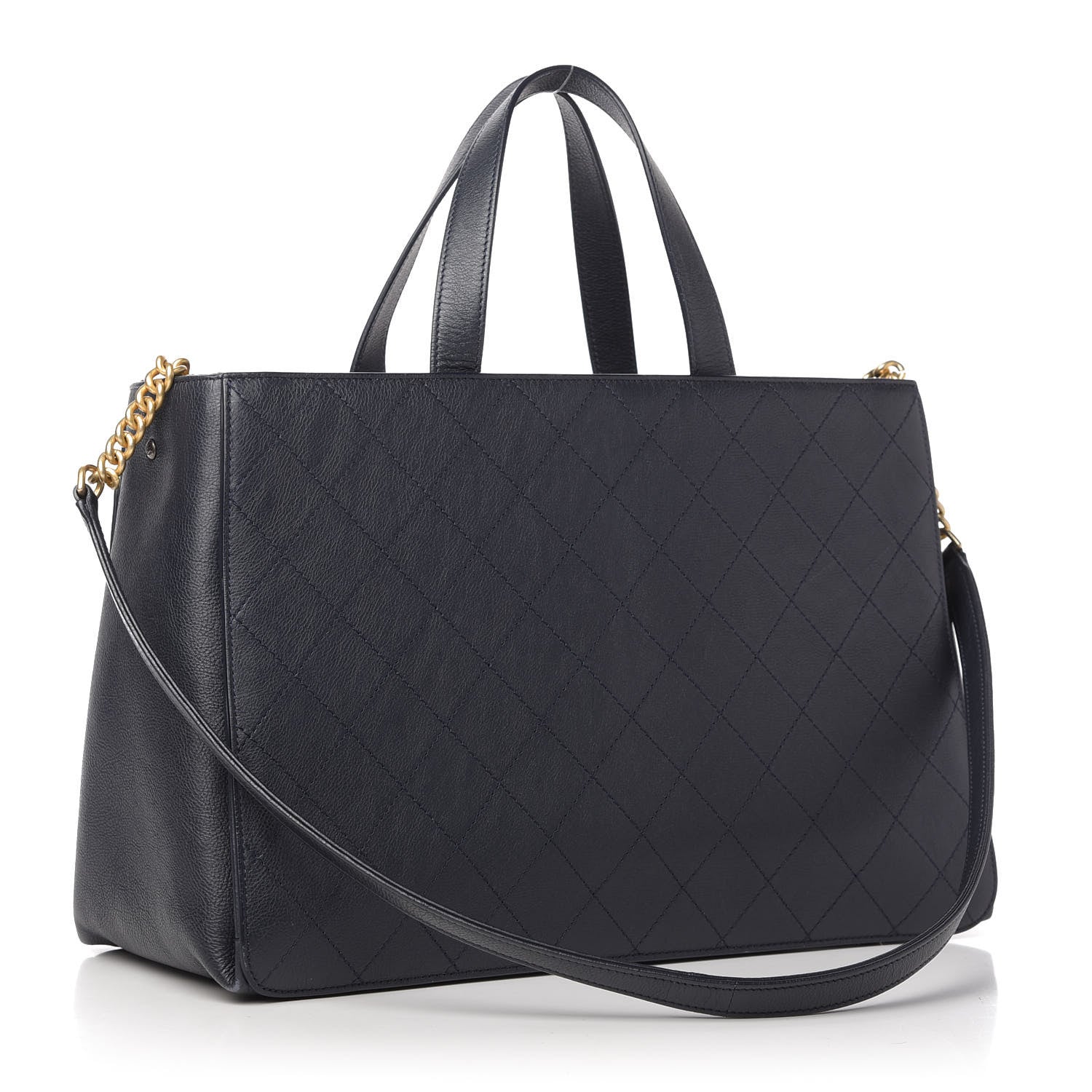 Chanel Calfskin Stitched Large Straight Lines Shopping Tote Navy 3 of 10
