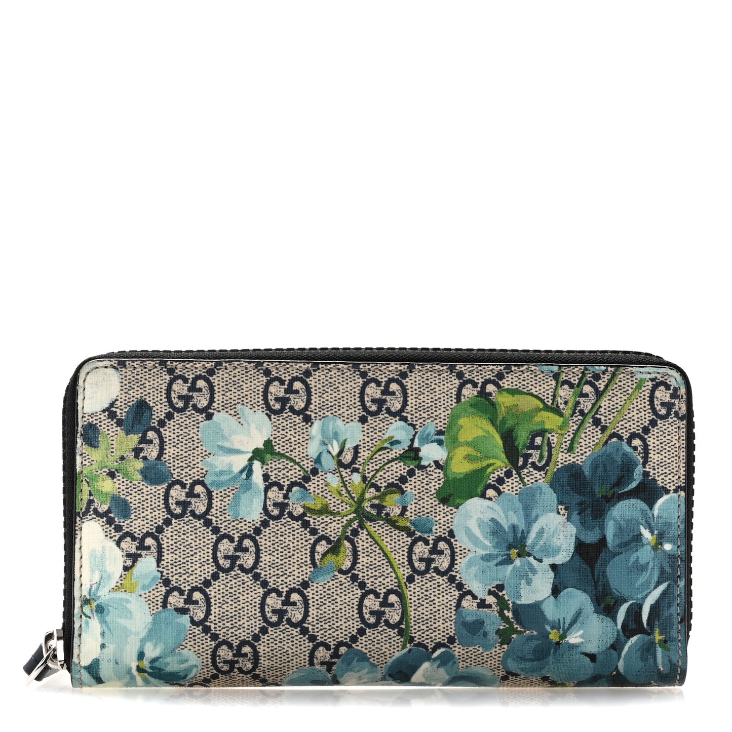 GG Supreme Monogram Blooms Zip Around Wallet Blue