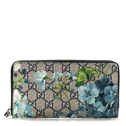 Gucci GG Supreme Monogram Blooms Zip Around Wallet Blue 1 of 10