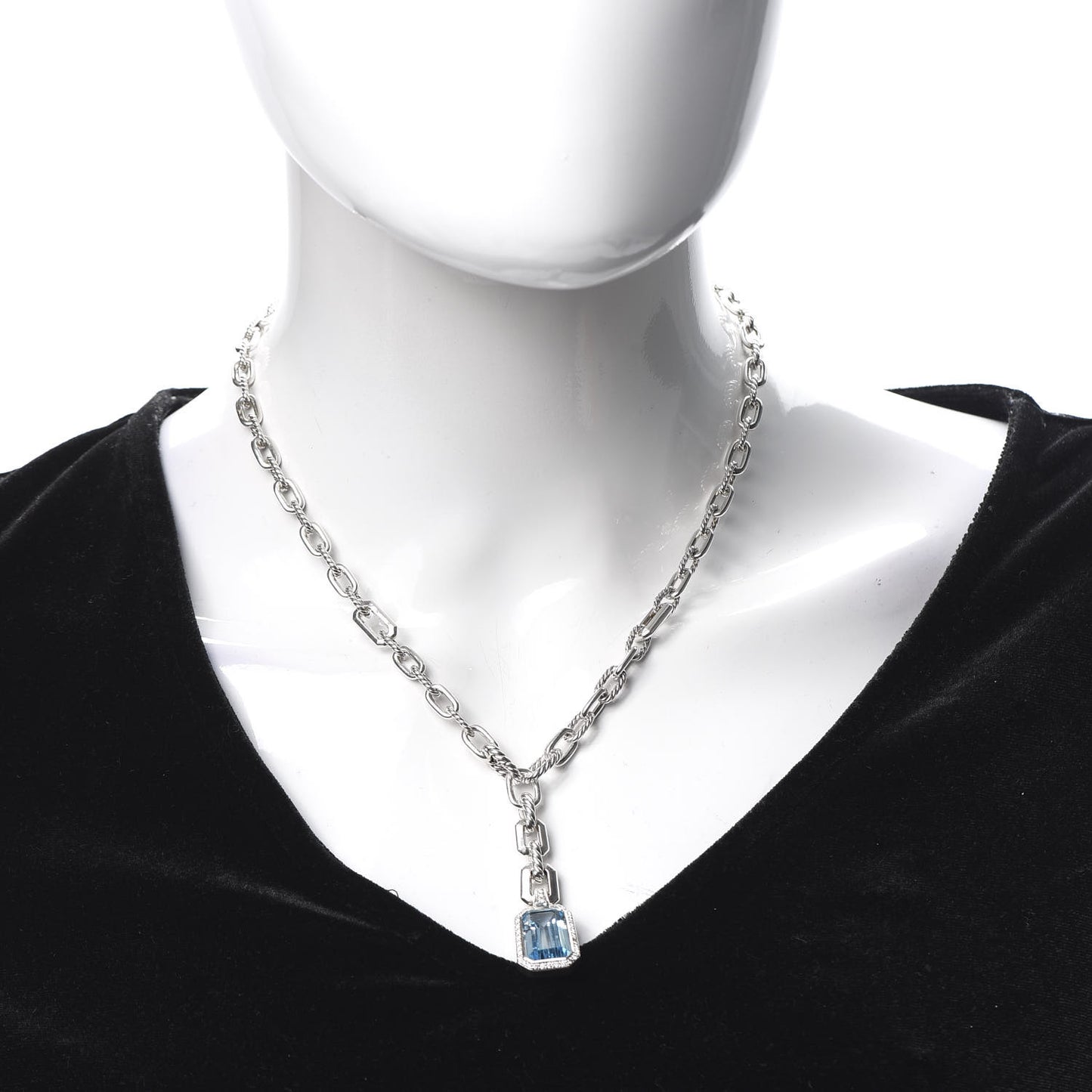 Sterling Silver Diamond Blue Topaz Stax Pendant Necklace