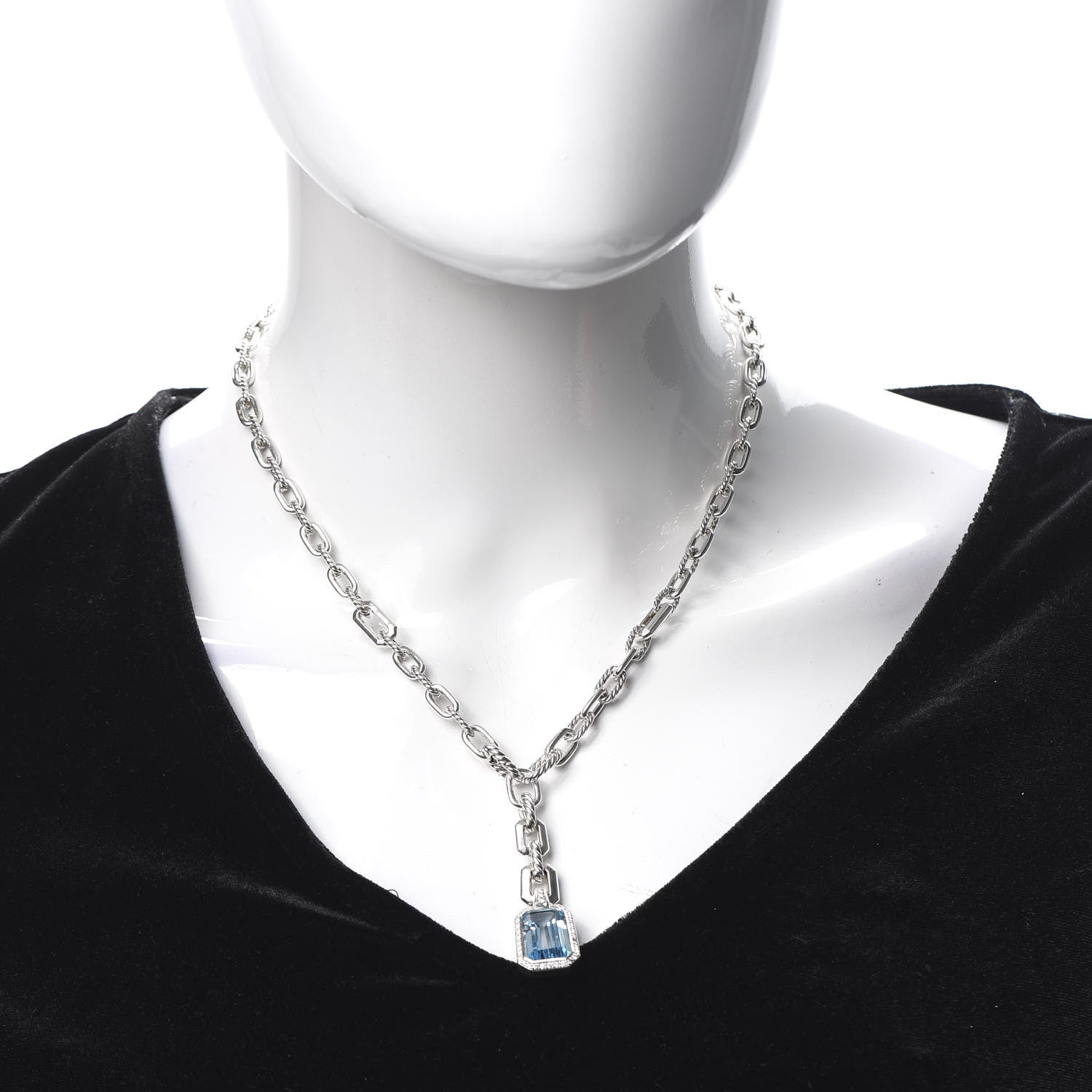 David Yurman Sterling Silver Diamond Blue Topaz Stax Pendant Necklace 2 of 5