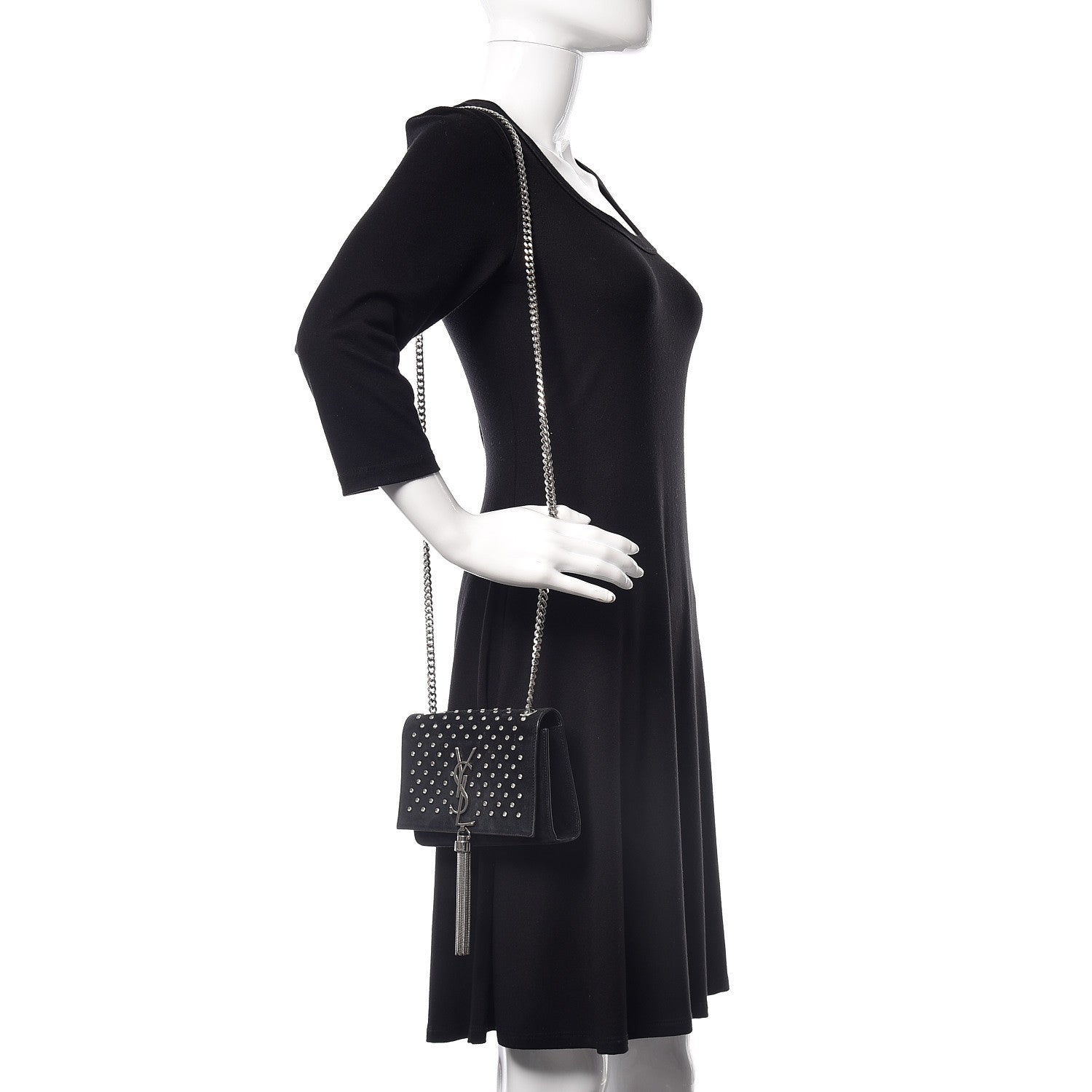Saint Laurent Suede Crystal Studded Small Classic Monogram Kate Tassel Satchel Black 2 of 16