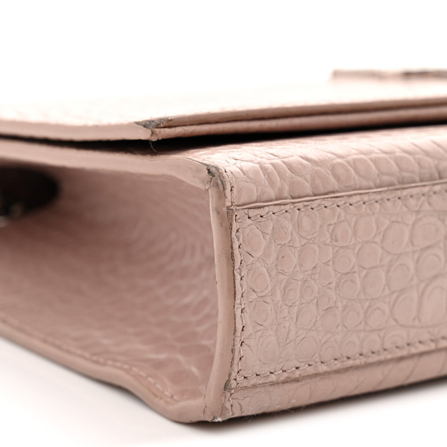 Calfskin Crocodile Embossed Medium Classic Monogram Kate Tassel Satchel Powder Pink
