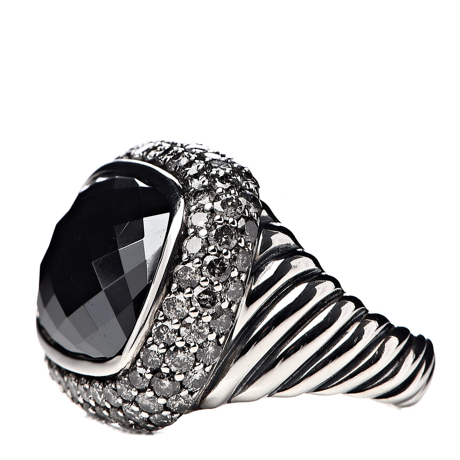 David Yurman Sterling Silver Hematite Diamond Waverly Ring 57 8 3 of 5