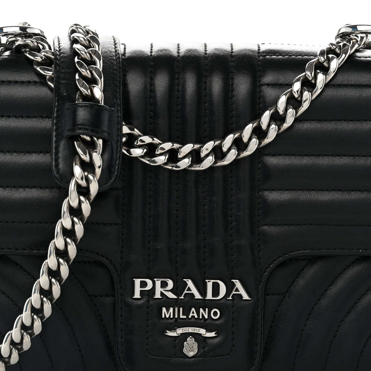 Prada Soft Calfskin Impunture Diagramme Medium Chain Flap Shoulder Bag Black 8 of 12