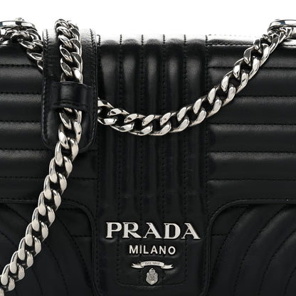 Prada Soft Calfskin Impunture Diagramme Medium Chain Flap Shoulder Bag Black 8 of 12