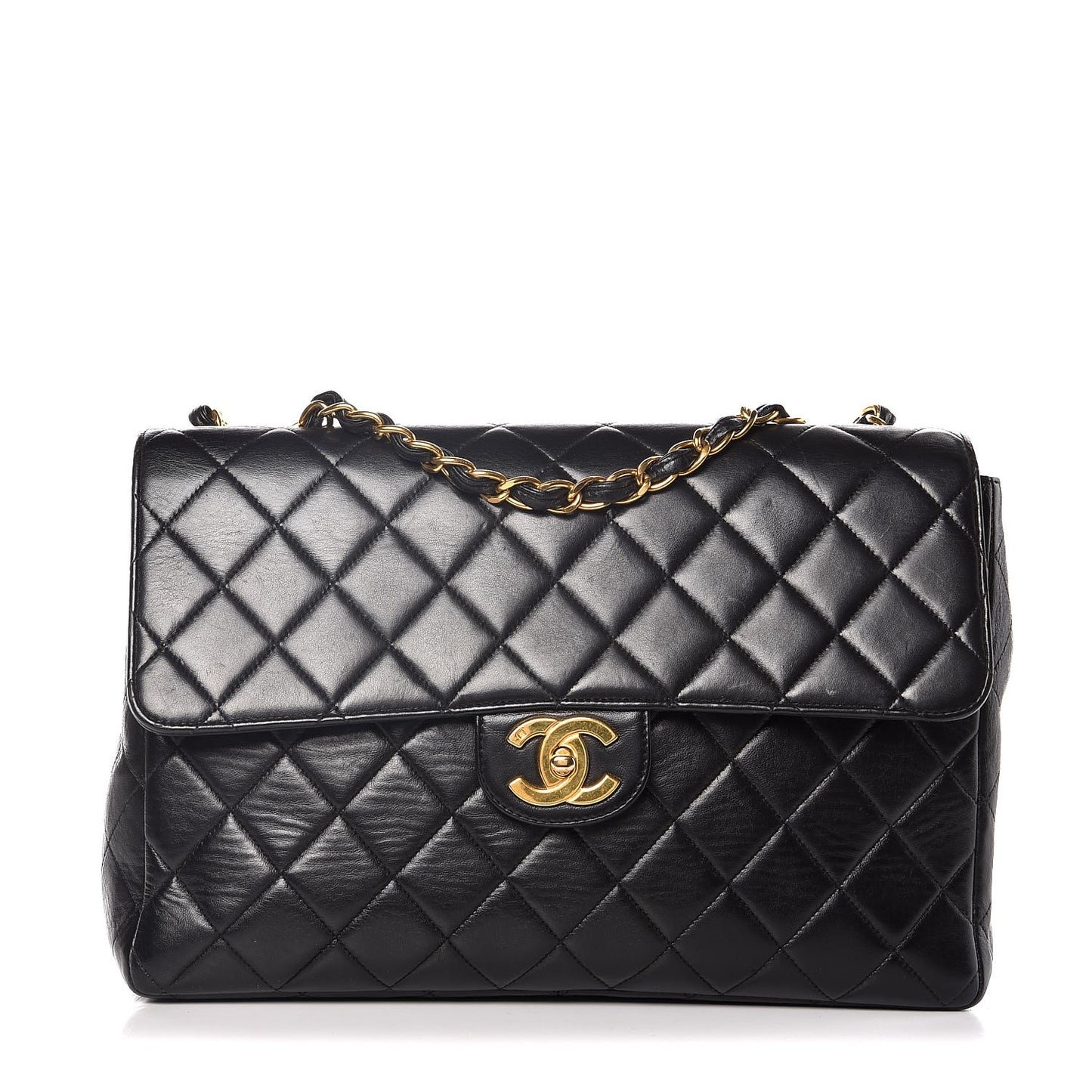 Lambskin Quilted Jumbo Single Flap Black