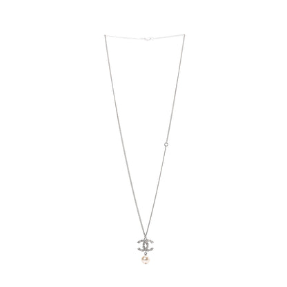 Chanel Crystal Pearl Twisted CC Drop Necklace Silver 2 of 4