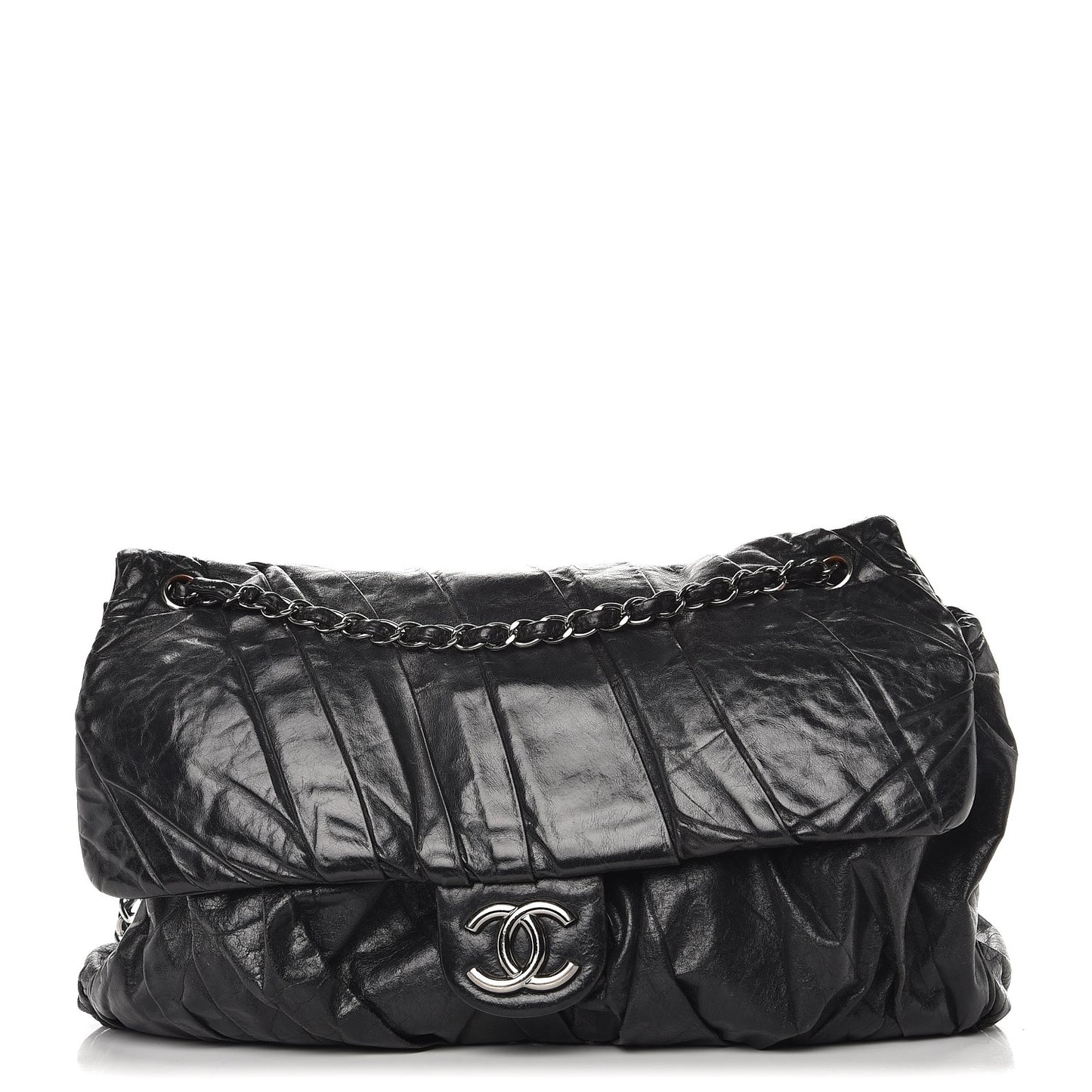 Glazed Calfskin Twisted Maxi Flap Black