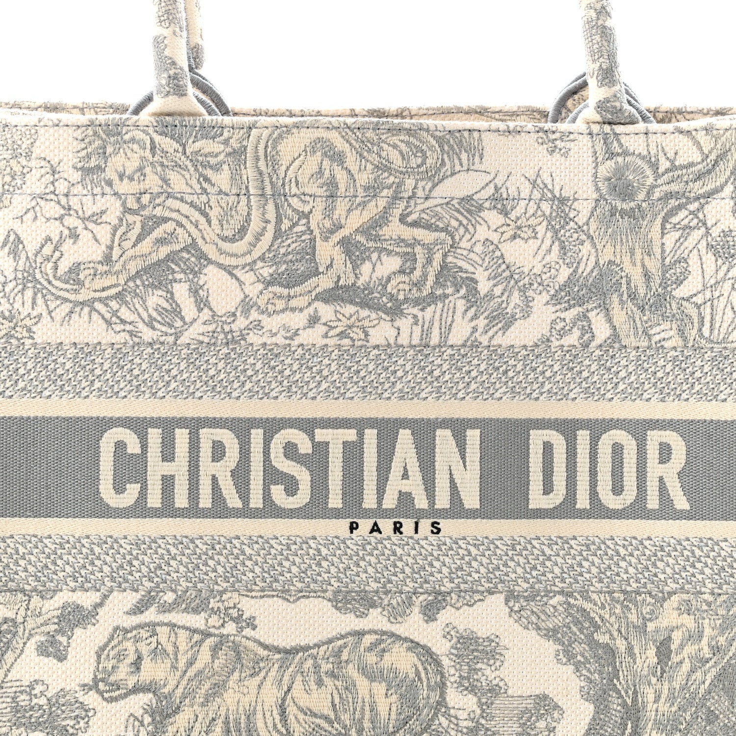Christian Dior Canvas Embroidered Medium Dioriviera Toile De Jouy Book Tote Gray 8 of 10