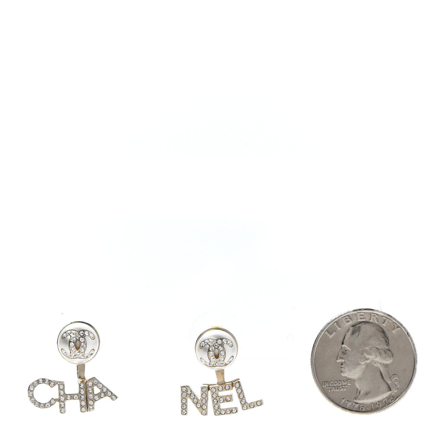 Chanel Pearl Crystal Logo Earrings Gold Pearly White 2 of 5