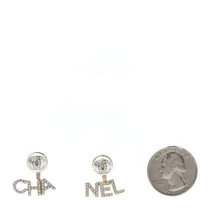 Chanel Pearl Crystal Logo Earrings Gold Pearly White 2 of 5