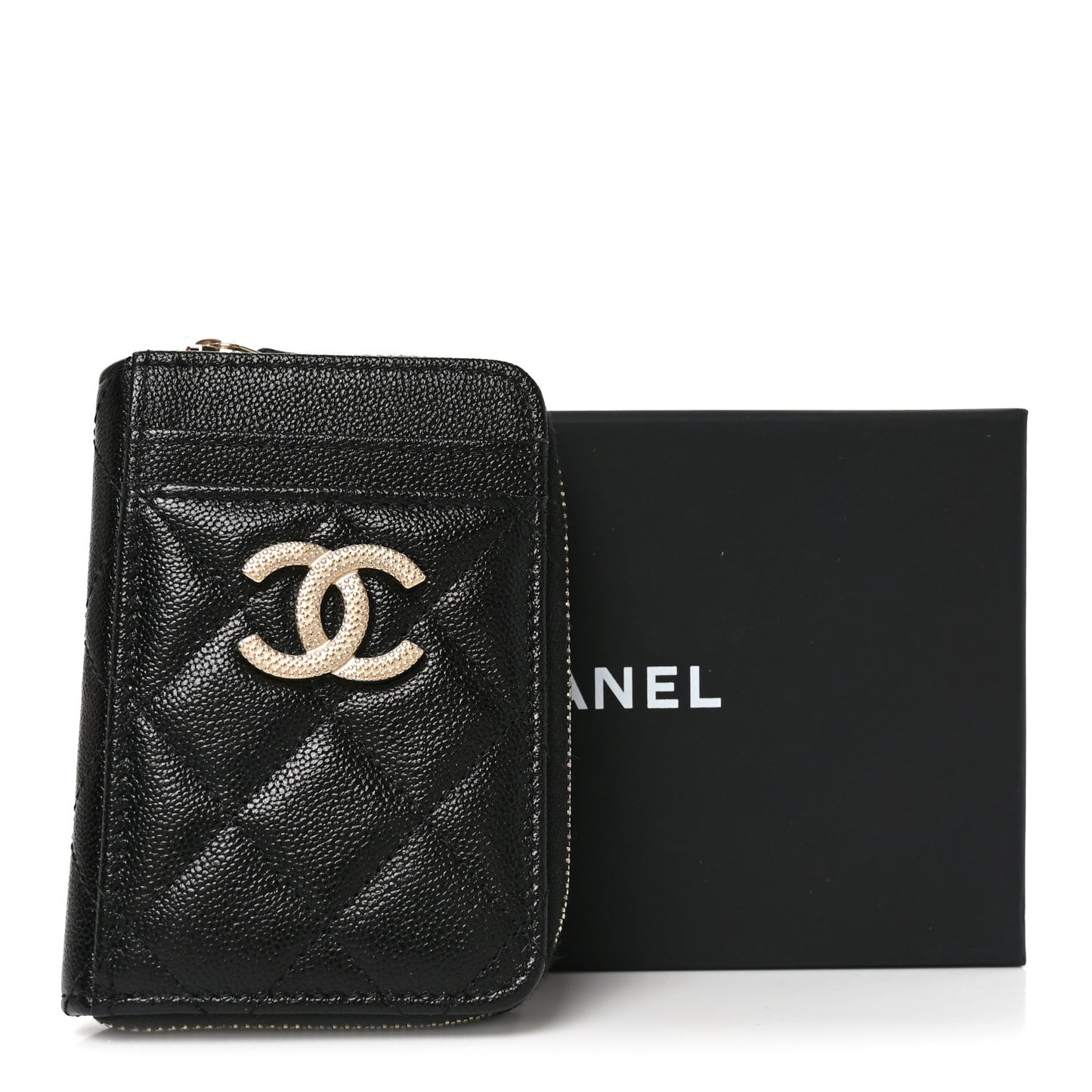Caviar Quilted Studded CC Zip Card Holder Black