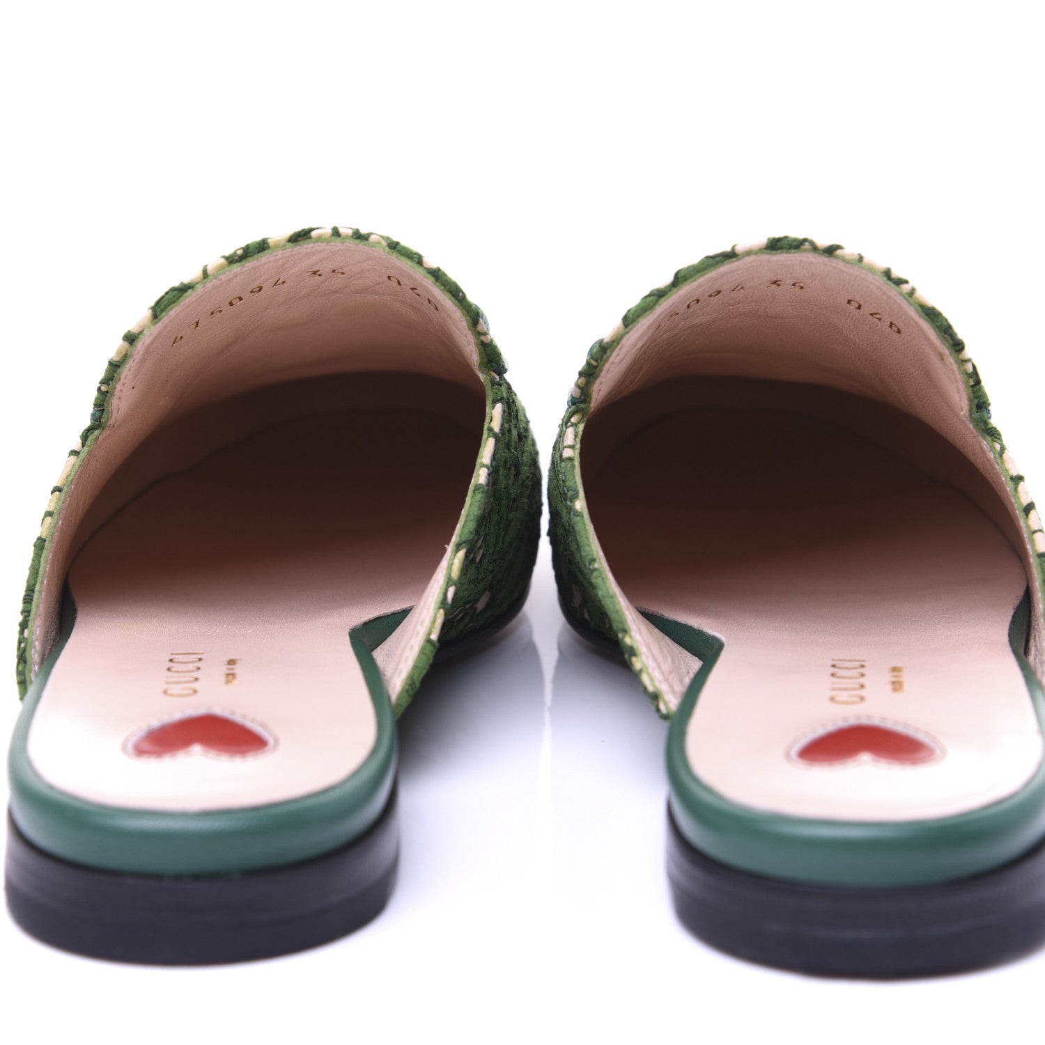 Gucci Lace Malaga Kid Womens Princetown Slippers 35 Green Grass Skin Rose 16 of 17
