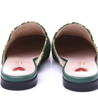 Gucci Lace Malaga Kid Womens Princetown Slippers 35 Green Grass Skin Rose 16 of 17
