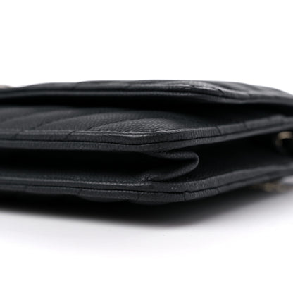 Chanel Caviar Chevron Quilted Wallet On Chain WOC Black 10 of 13