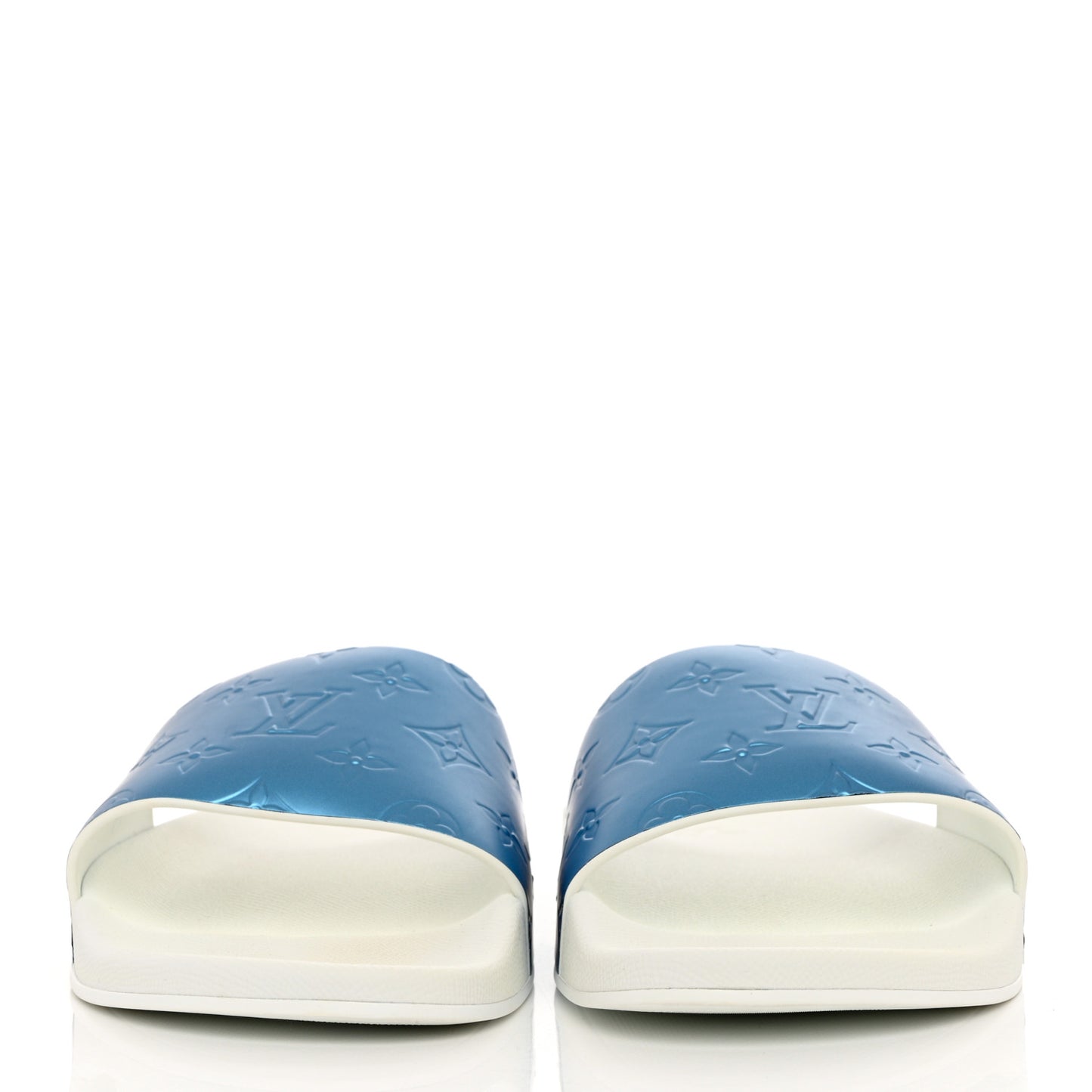 Iridescent Rubber Monogram Mens Waterfront Mules 10.5 Blue