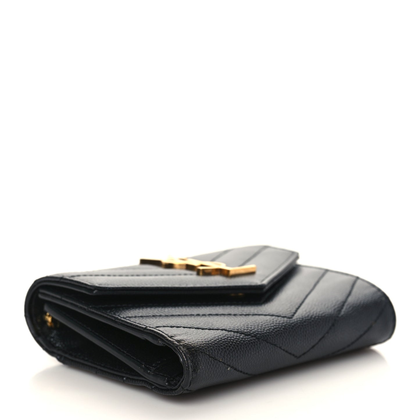 Grain De Poudre Matelasse Chevron Monogram Compact Tri Fold Wallet Black