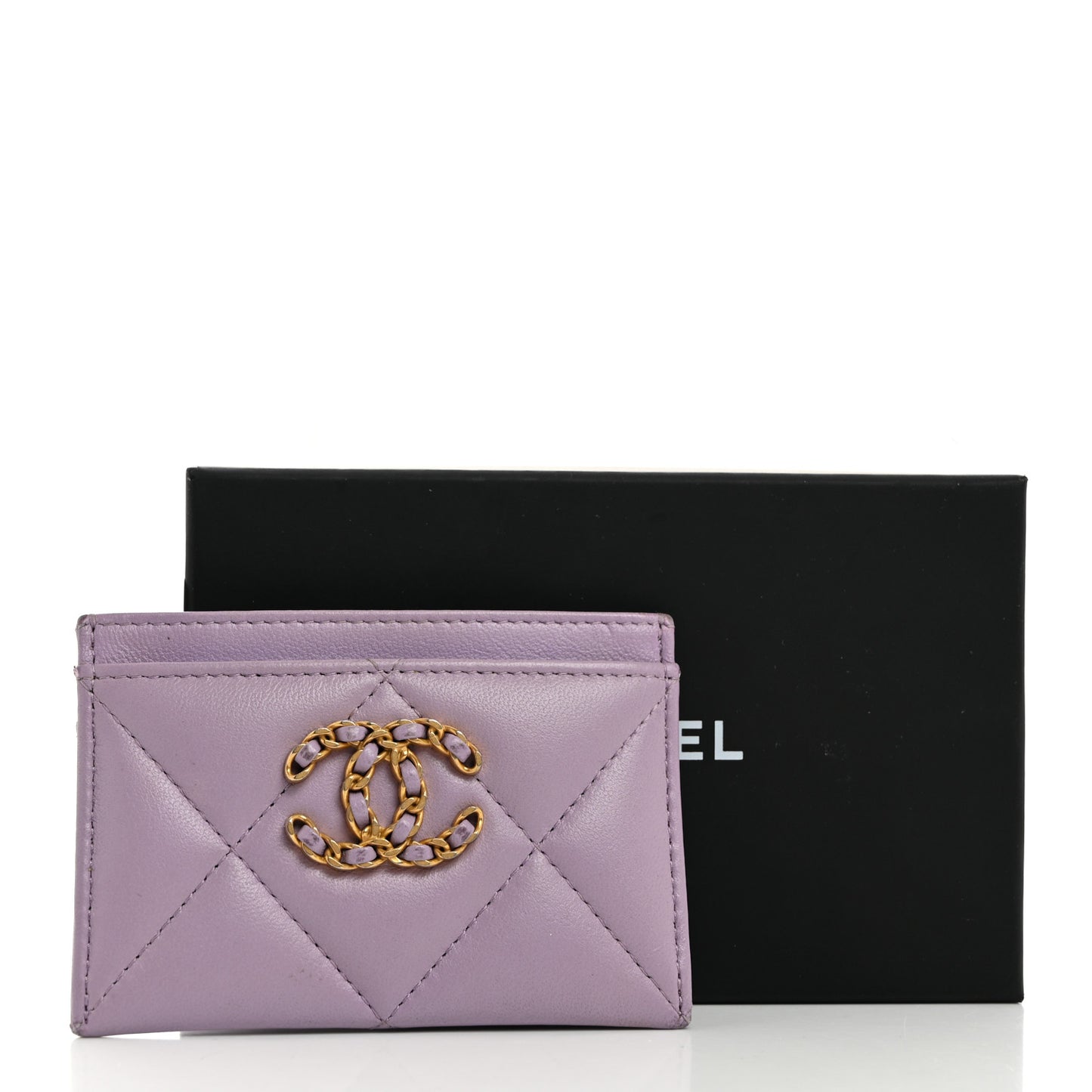 Lambskin Quilted Chanel 19 Card Holder Light Purple