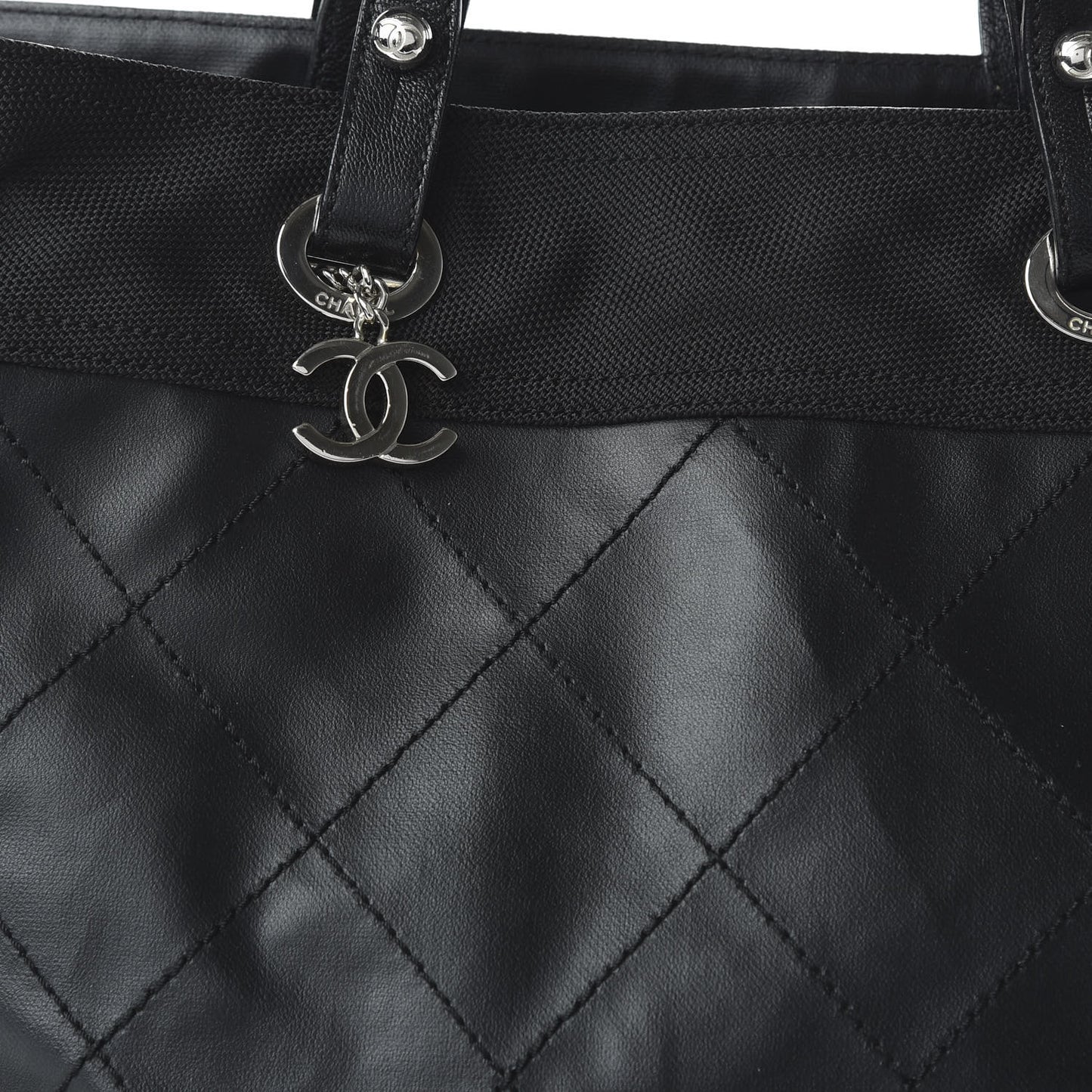 Coated Canvas Quilted Large Paris Biarritz Tote Black
