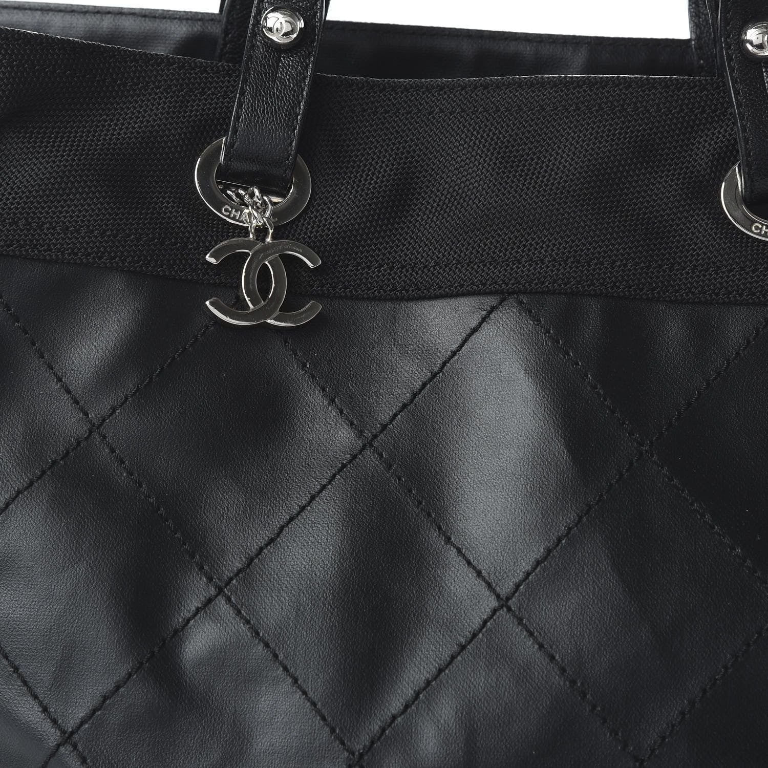 Chanel Coated Canvas Quilted Large Paris Biarritz Tote Black 11 of 12