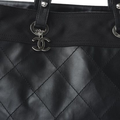 Chanel Coated Canvas Quilted Large Paris Biarritz Tote Black 11 of 12