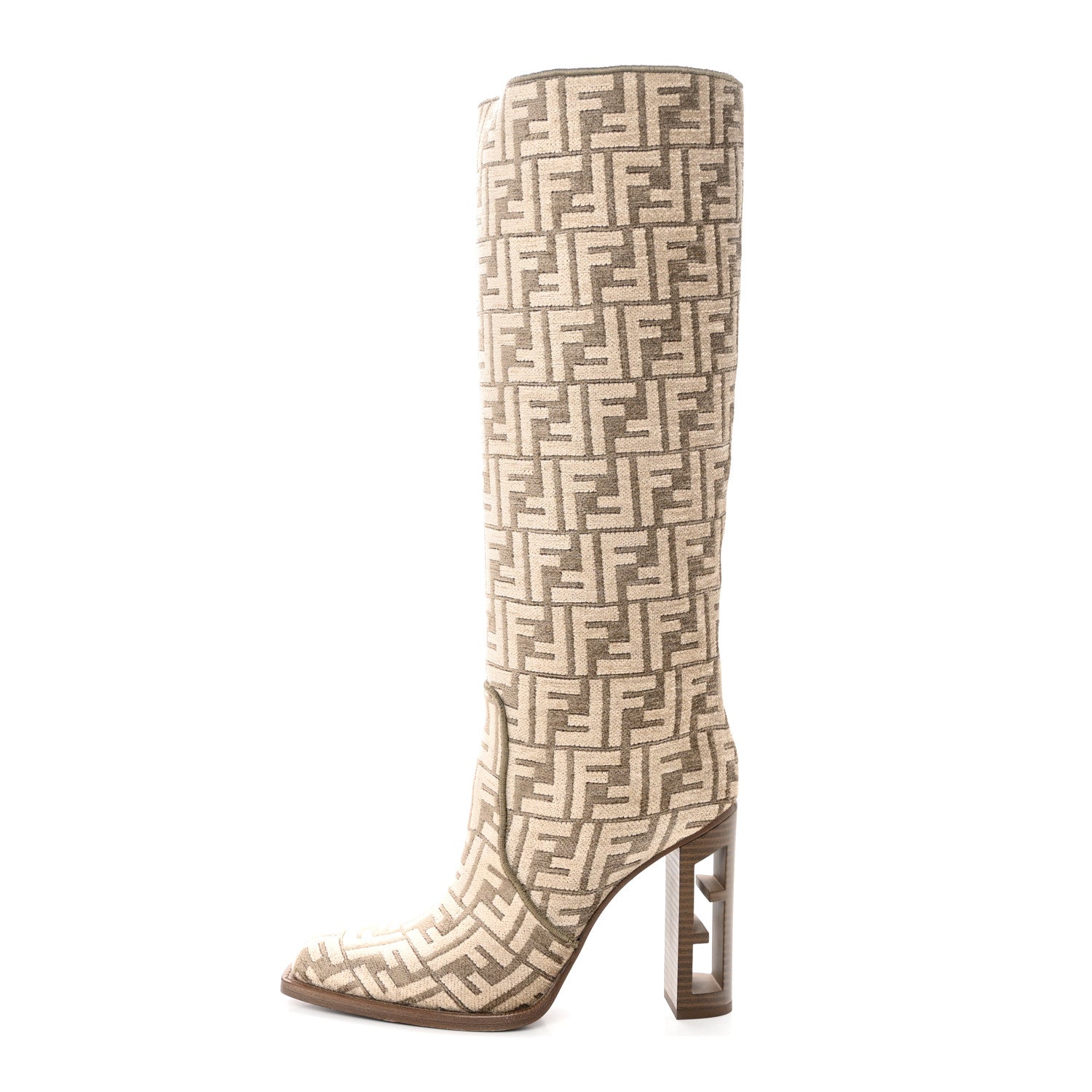 Fendi Chenille Jacquard FF 110mm Cut Baguette Knee Boots 40 Tortora Nuvola 1 of 9