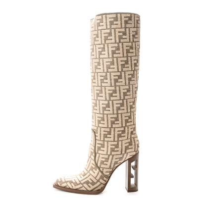 Fendi Chenille Jacquard FF 110mm Cut Baguette Knee Boots 40 Tortora Nuvola 1 of 9