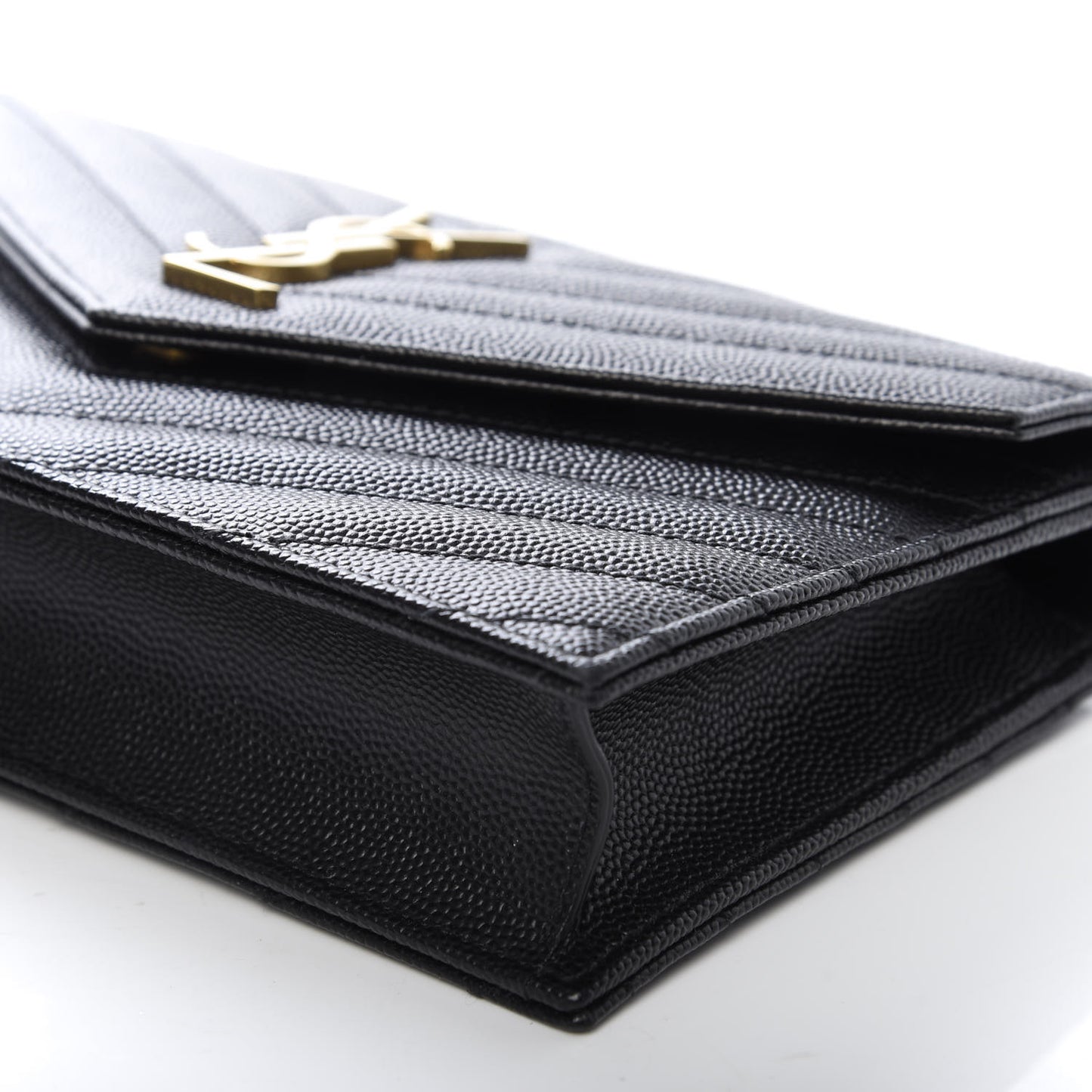 Grain De Poudre Matelasse Chevron Monogram Envelope Chain Wallet Black