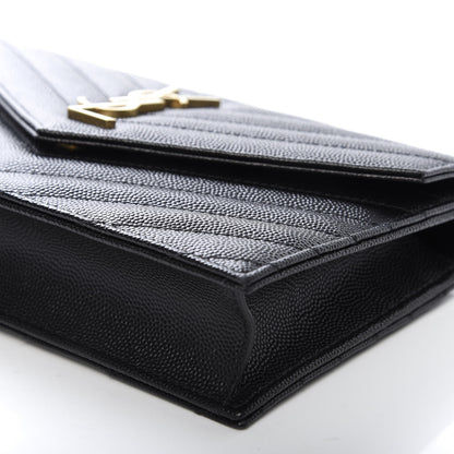 Saint Laurent Grain De Poudre Matelasse Chevron Monogram Envelope Chain Wallet Black 6 of 7