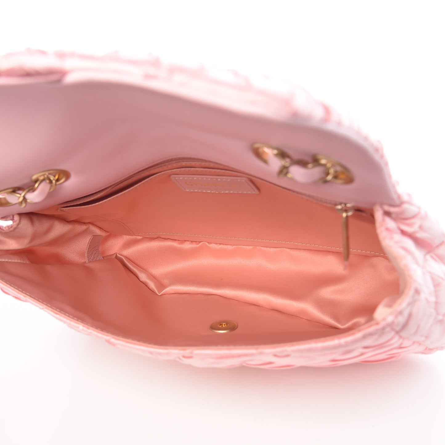 Satin Quilted Pleated Flap Pink
