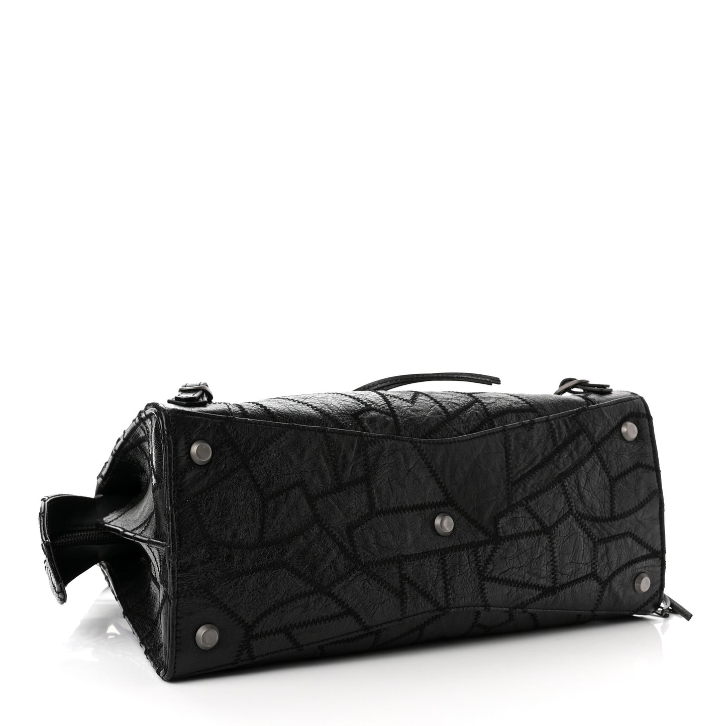 Calfskin Patchwork Stitched Neo Classic Silver Hardware City Black