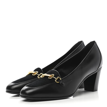 Gucci Calfskin Suede Horsebit Mid Heel Pumps 38 Black 3 of 8