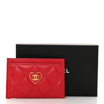 Chanel Lambskin Plexiglass Quilted Coco Love Card Holder Red 3 of 9