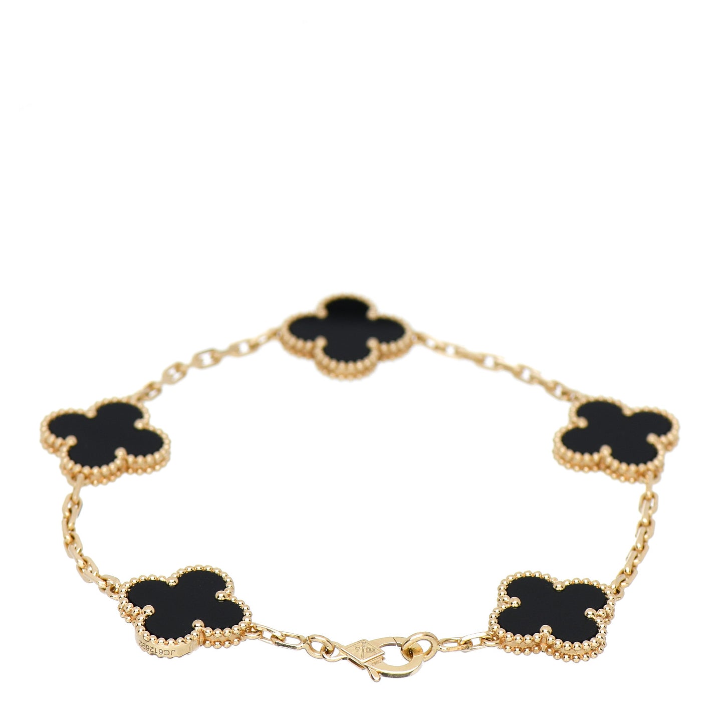 18K Yellow Gold Black Onyx 5 Motifs Vintage Alhambra Bracelet