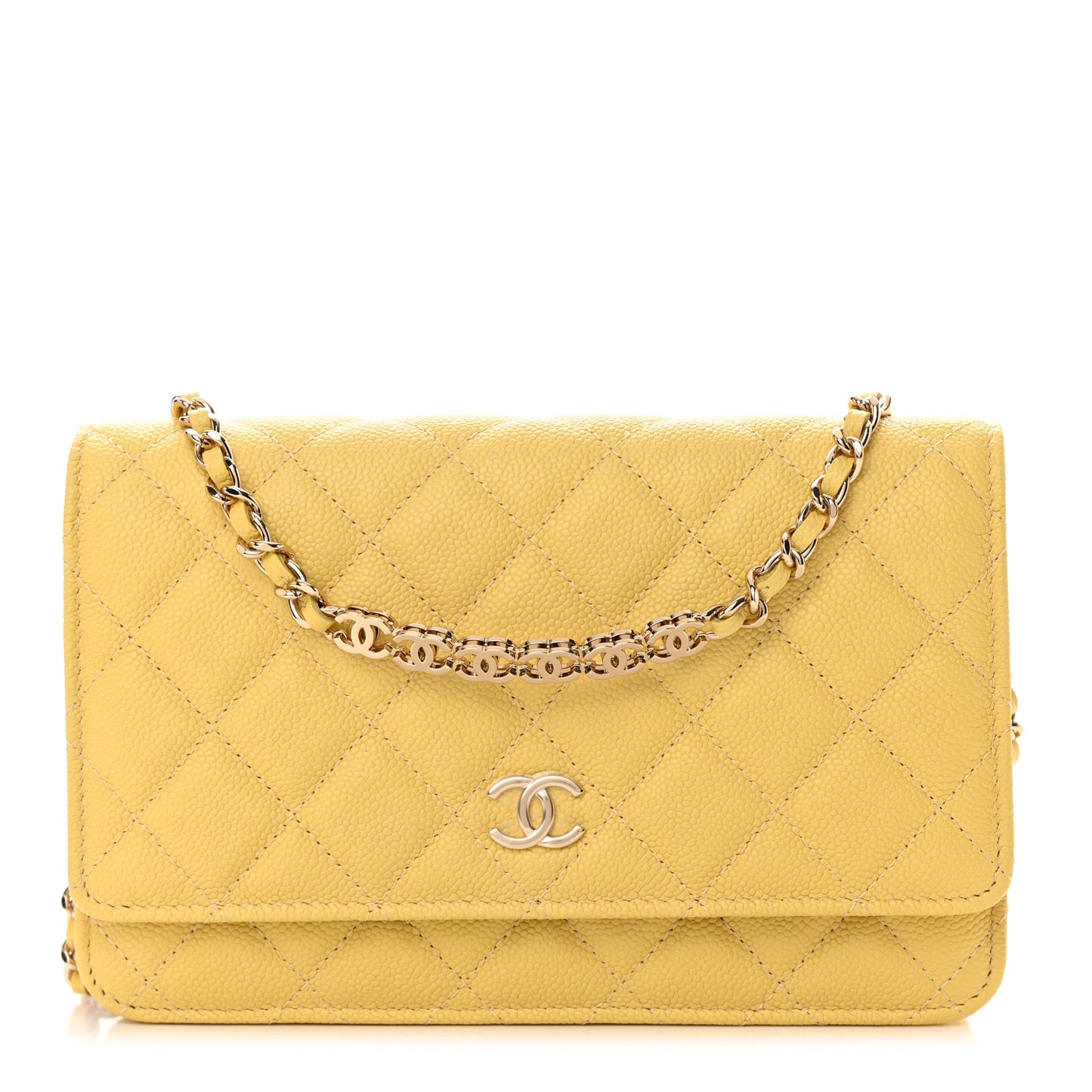 Caviar Quilted Tiny CC Wallet On Chain WOC Yellow