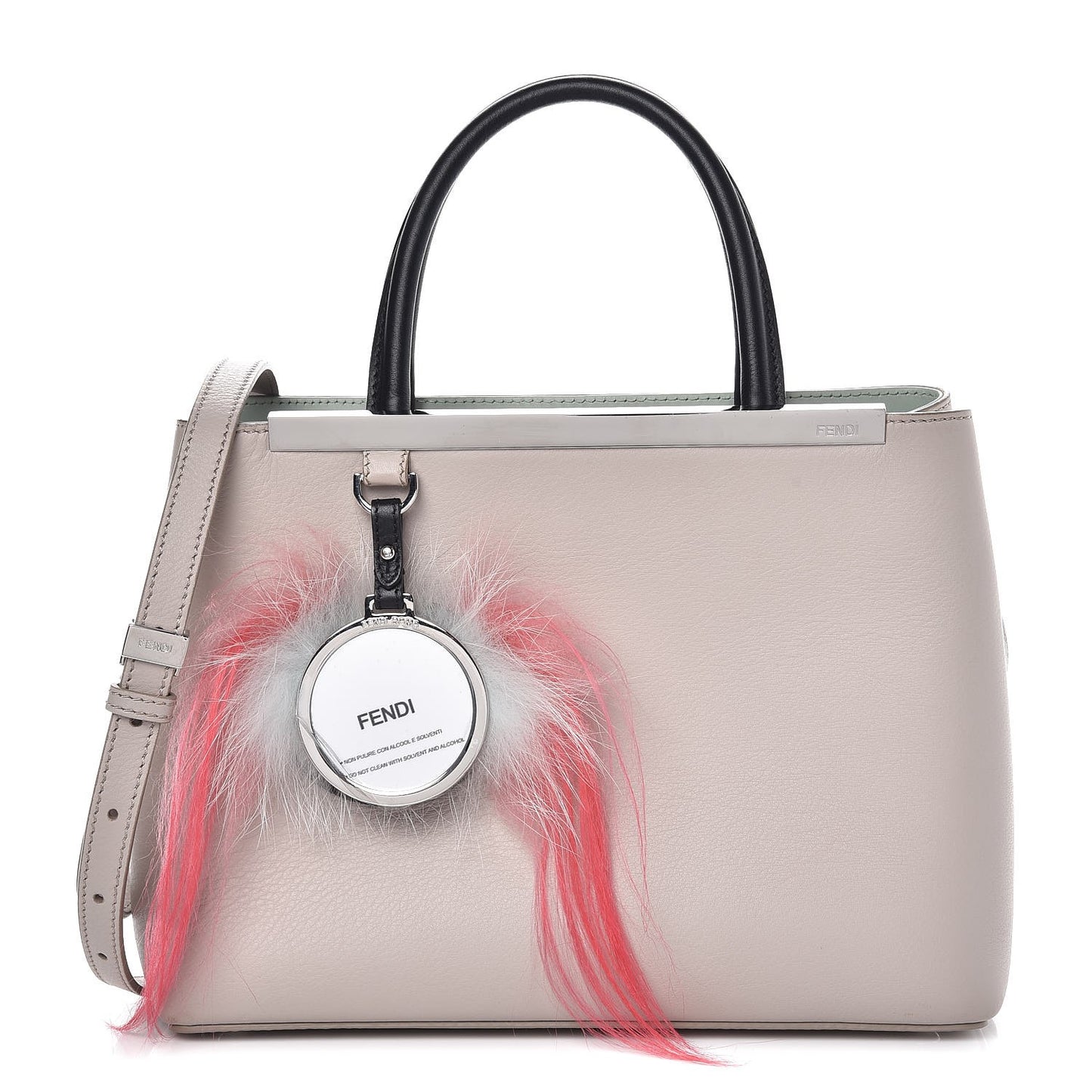 Vitello Dolce Fox Goat Bi-Color Sad Eyes Mirror Charm Petite 2Jours Tote Grigio Polvere Black