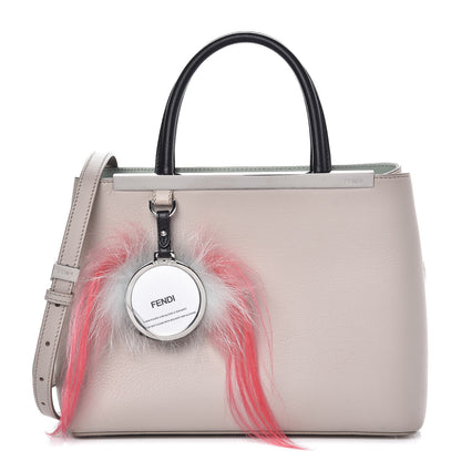 Fendi Vitello Dolce Fox Goat Bi-Color Sad Eyes Mirror Charm Petite 2Jours Tote Grigio Polvere Black 1 of 10