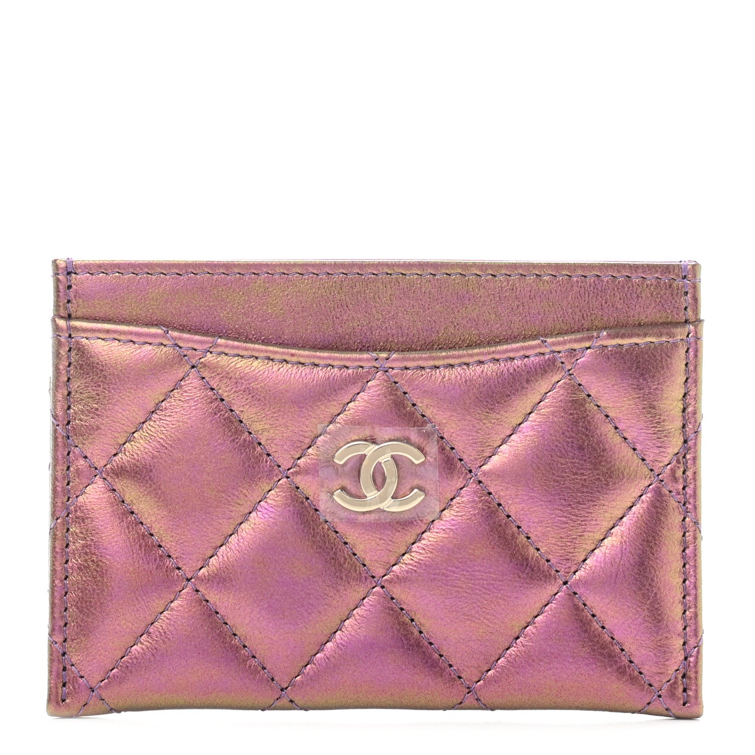 Chanel Iridescent Lambskin Quilted Card Holder Purple 1 of 8