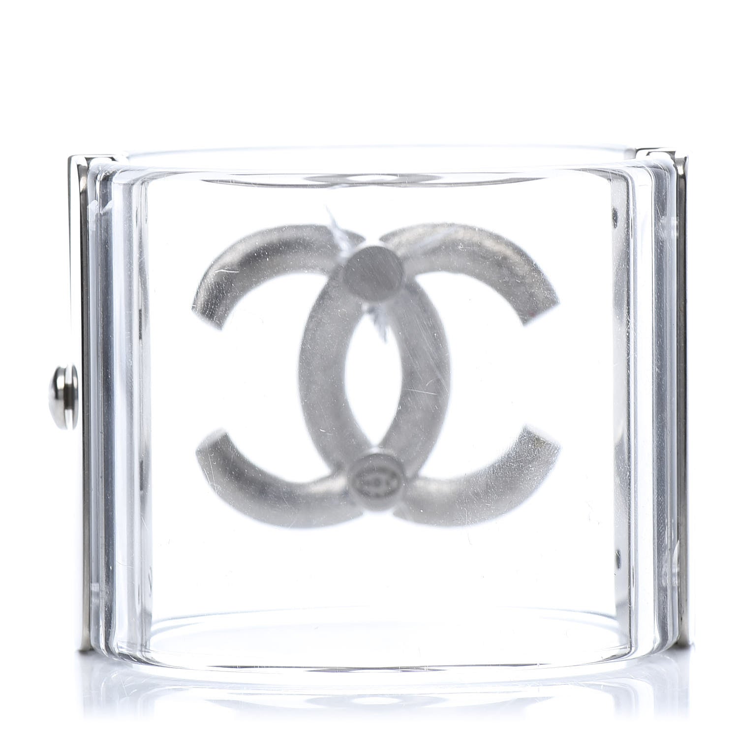 Chanel Lucite Baguette Crystal CC Cuff Transparent Silver 3 of 6