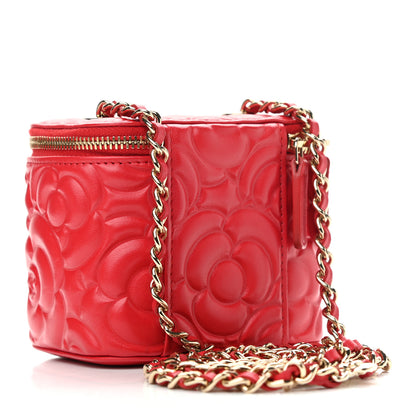 Chanel Lambskin Camellia Embossed Mini Vanity Case With Chain Red 2 of 10
