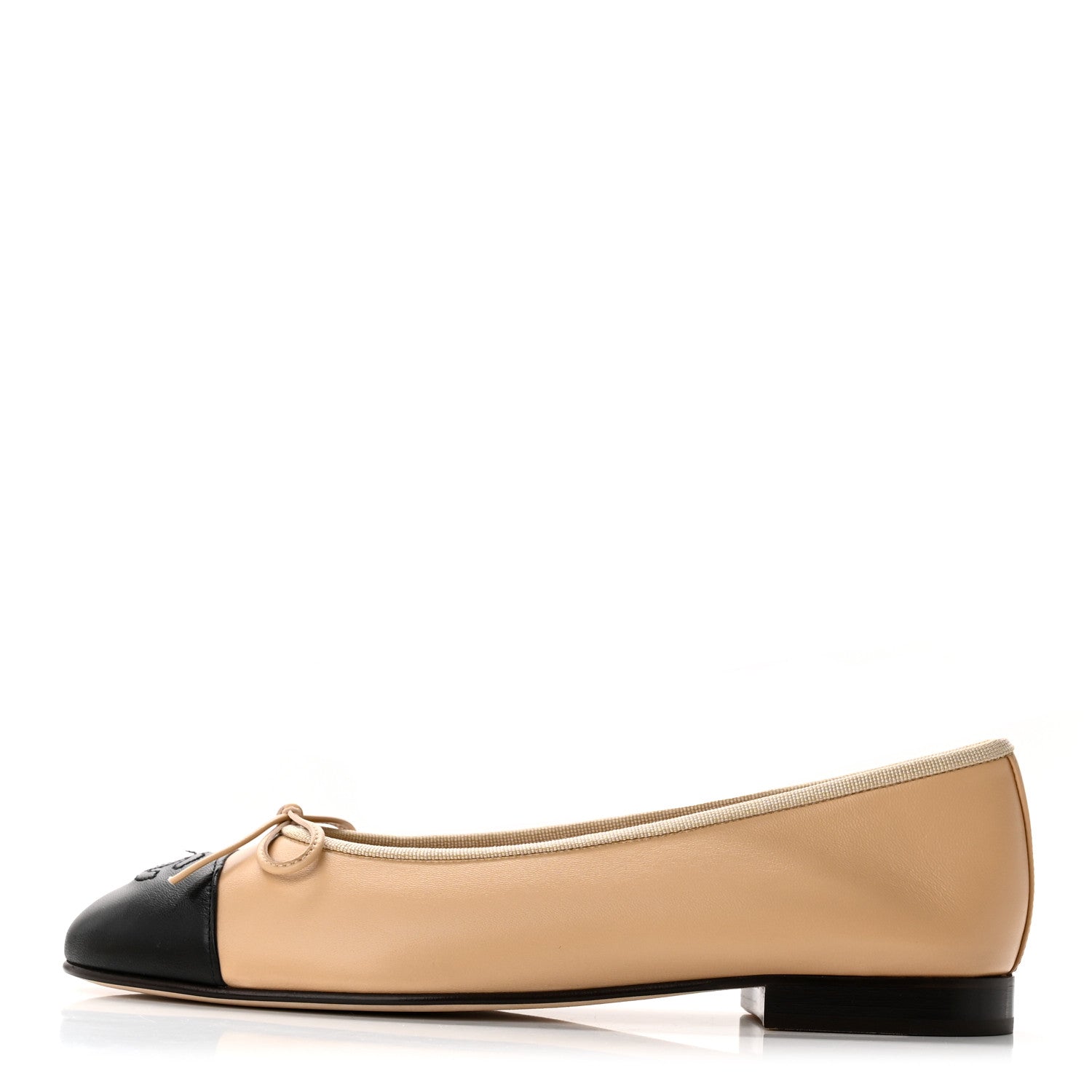 Chanel Lambskin Cap Toe CC Ballerina Flats 38 Beige Black 1 of 10
