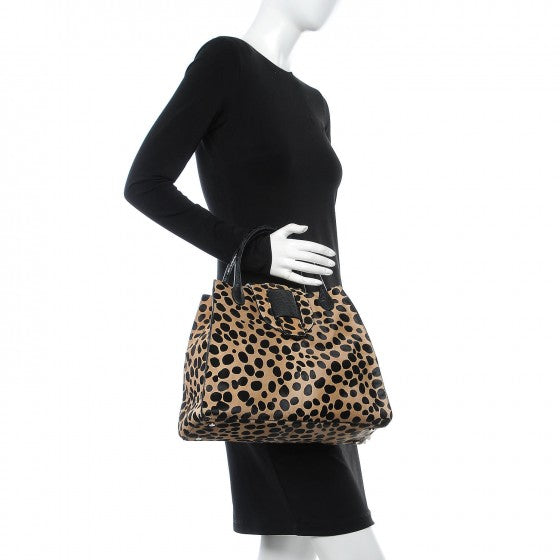 Calf Hair Leopard Print Alligator Tote Black