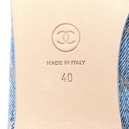 Chanel Denim Quilted Cap Toe CC Ballerina Flats 40 Light Blue 7 of 10